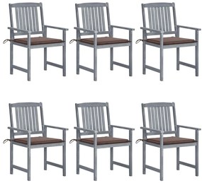 Záhradné stoličky s podložkami 6 ks akáciový masív sivé 3078215