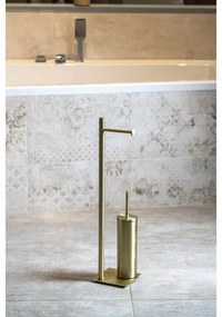 GEDY TR3288 Trilly stojan s držiakom na toaletný papier s WC štetkou, hranatý, zlato mat