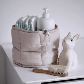 Ľanový prešívaný košík púdrovo ružová o 20 cm