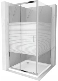Mexen Apia, sprchový kút s posuvnými dverami 100 (dvere) x 100 (stena) cm, 6mm číre-pásy sklo, chrómový profil + slim sprchová vanička 5cm, 840-100-100-01-20-4010