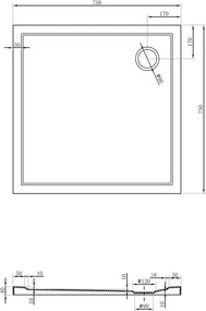 Mexen Flow sprchová vanička štvorcová slim 75 x 75 cm, biely lesk - 46S107575