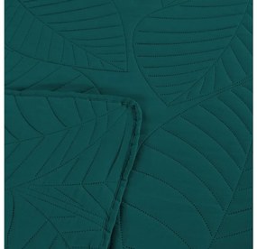 Tyrkysový prehoz na posteľ so vzorom LEAVES Rozmer: 200 x 220 cm