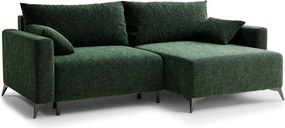 Tmavozelená ženilková rozkladacia/s úložným priestorom rohová pohovka (pravý roh/s leňoškou) Leon – Maison de Rêve