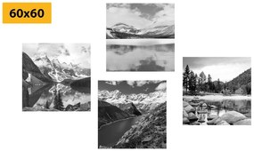 Set obrazov nádherné hory v čiernobielom prevedení