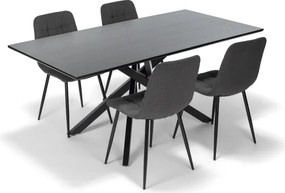 Jídelní stůl NEROSS 180 černá + 4ks jídelní židle ARIA šedá