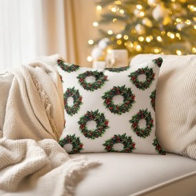 Biante Saténová obliečka na vankúš LUP-508 Vianočné venčeky na bielom 50 x 70 cm