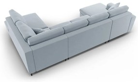 Svetlomodrá zamatová rozkladacia/s úložným priestorom rohová pohovka (pravý roh/do "U") Kyoto – Cosmopolitan Design