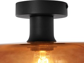 Retro stropné svietidlo čierne s bronzovým sklom - Bizle