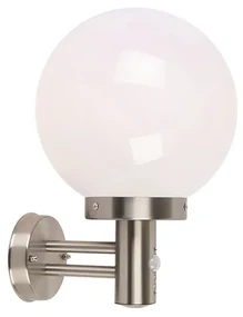 Vonkajšia nástenná lampa oceľ nerez IP44 s detektorom pohybu - Sfera