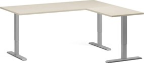 Výškovo nastaviteľný stôl, 180x160 cm, 3 motory, L/P, sivá podnož, breza