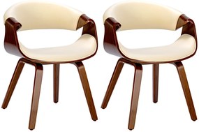 Design-Shop Stolička Foley (SET 2 ks) - koženka, drevené nohy orech - Krémová