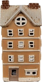 Hnedý keramický svietnik na čajovú sviečku domček Amster Village - 11*9*22 cm