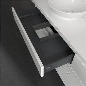 VILLEROY &amp; BOCH Legato závesná skrinka pod dve umývadlá na dosku, 4 zásuvky, s LED osvetlením, 1600 x 500 x 550 mm, Glossy White, B600L0DH