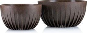 PLASTOVÝ KVETINÁČ STRIPPED ECO SADA 2KS 16X30 CM+15X24 CM TMAVOHNEDÁ