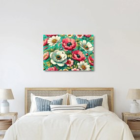 Sklenený obraz - Kvety na modrom pozadí (70x50 cm)