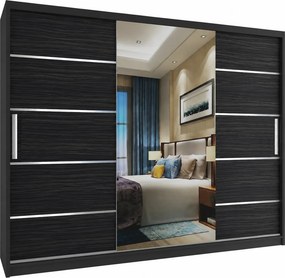 Posuvná skriňa 232 cm so zrkadlom čierna tmavý eben MBP SZP4/2/1B/2HK1L/0/AL