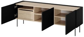 TV skrinka trojdverová s kontajnerom Desin 170 3D1SZ - čierny mat / Dub nagano