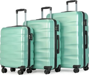BONTOUR „Wave“ 3-dielna súprava kufrov s dvojitými kolieskami, s TSA zámkom, púdrovo zelená