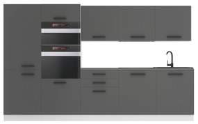 Kuchynská linka Belini Premium Full Version 300 cm šedý mat s pracovnou doskou GRACE