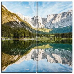 Obraz na plátne - Alpské štíty odrážajúce sa v pokojnom jazere - štvorec 3157E (100x100 cm)