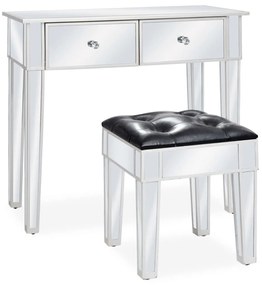 Zrkadlový toaletný stolík so stoličkou, MDF a sklo 246661