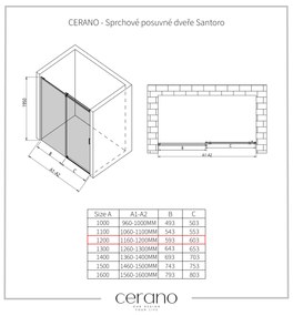 CERANO - Sprchové posuvné dvere Santoro Ľ/P - 8 mm - chróm, transparentné sklo - 120x195 cm, CER-CER-8050BD6958