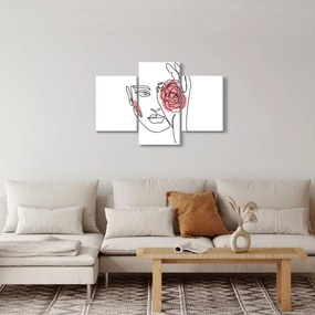 Obraz - Line art tvár s ružou (90x60 cm)
