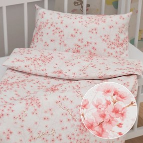 Biante Detské bavlnené posteľné obliečky do postieľky Sandra SA-633 Ružové čerešňové kvety na bielom Do postieľky 90x140 a 50x70 cm