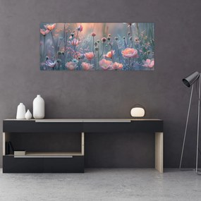 Obraz - Kvety v pastelových farbách (120x50 cm)