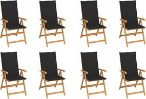 vidaXL Sklápacie záhradné stoličky s podložkami 8 ks tíkový masív