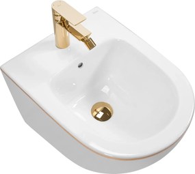 Závesný bidet REA CARLO MINI, biela/zlatý lem