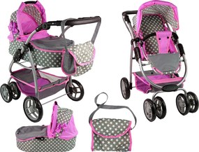 Alice Detský kočík pre bábiky 2 v 1 taška na nosenie ružové hviezdy