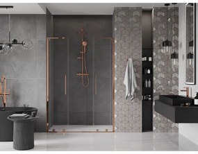 Mexen Velar L Duo, posuvné sprchové dvere do otvoru 150 cm, 8mm číre sklo, ružové zlato, 871-150-003-02-60