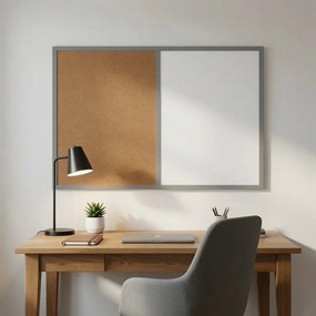 Toptabule.sk  Kombinovaná tabuľa biela v šedom drevenom ráme COLOR 60x40 cm