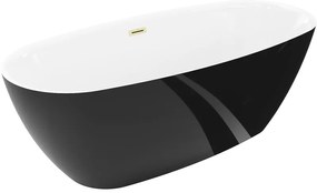 Mexen Luvo Slim, voľne stojaca vaňa 170 × 75 cm, biela-čierna, zlatý matný prepad, 52801707575-55