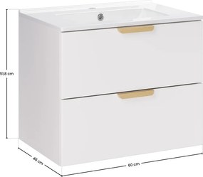 Závesná kúpeľňová skrinka Aster Lava so zápustným umývadlom 60 cm biela