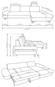 Rozkladacia rohová čalúnená sedacia súprava s úložným priestorom do tvaru L AVESTA pravá sivá