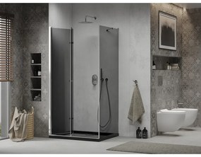 Mexen Lima, sprchový kút so skladacími dverami 80 (dvere) x 100 (stena) cm, 6mm šedé sklo, chrómový profil + slim sprchová vanička čierna + chrómový sifón, 856-080-100-01-40-4070