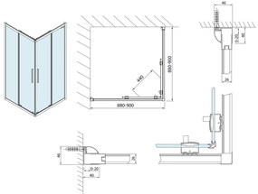 Polysan Polysan, LUCIS LINE štvorcová sprchová zástena 900x900mm, číre sklo, DL1615