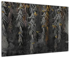 Obraz - Vŕbové vetvičky v čiernom pozadí (90x60 cm)