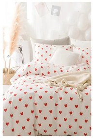 Krémové 4-dielne predĺžené obliečky na dvojlôžko z bavlny Renforcé s plachtou 200x220 cm Mini Hearts – Mila Home