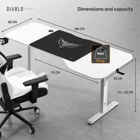 Výškovo Nastaviteľný Stôl Diablo X-Tensio 1600 Biely