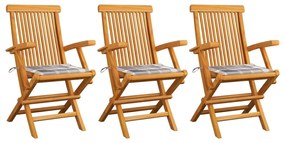 Záhradné stoličky+sivé kockované podložky 3 ks, tíkový masív