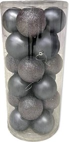 DECOLED Sada vianočných ozdôb sivé plastové gule 8 cm, 12× matné, 12× trblietavé, balenie 24 ks