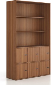 Kancelárska skriňa FRAME, 6x dvere, 2x polica, 1299 x 450 x 2162 mm, mechanický kódový zámok, orech
