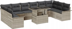 vidaXL 11-dielna sada záhradných pohoviek s vankúšmi Svetlosivá Poly ratan
