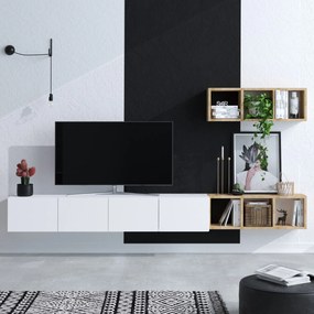 TV stolík/skrinka Panda 2 (Biela + Dub). Akcia -15%. Vlastná spoľahlivá doprava až k Vám domov. 1073377