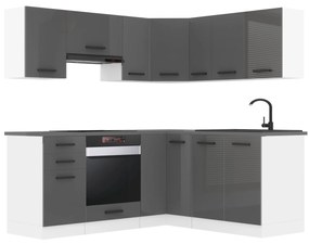 Kuchynská linka Belini Premium Full Version 380 cm šedý lesk s pracovnou doskou SARAH