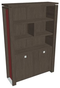 Vysoká skriňa Verno+ S 140 x 46 x 210 cm, s regálom, dub antracit / červená
