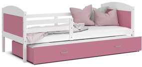 Detská posteľ s prístelkou MATTEO 2 - 200x90 cm - ružovo-biela